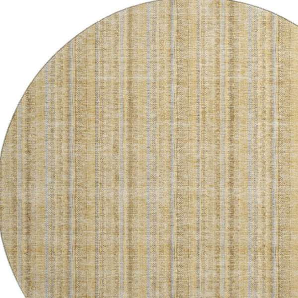HomeRoots 8' Wheat Gray and Gold Striped Round Rug - Washable, UV Protected, Durable & Stylish for Any Space 677594
