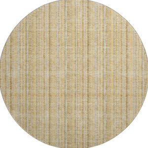 HomeRoots 8' Wheat Gray and Gold Striped Round Rug - Washable, UV Protected, Durable & Stylish for Any Space 677594