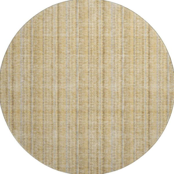 HomeRoots 8' Wheat Gray and Gold Striped Round Rug - Washable, UV Protected, Durable & Stylish for Any Space 677594