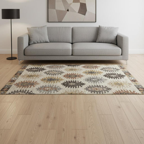 HomeRoots 5' X 8' Beige Copper Gold Southwestern Area Rug - Stylish, Washable, UV-Protected & Kid-Friendly! 677599