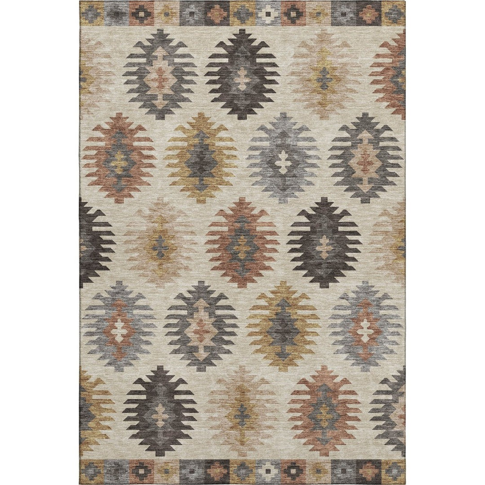 HomeRoots 5' X 8' Beige Copper Gold Southwestern Area Rug - Stylish, Washable, UV-Protected & Kid-Friendly! 677599