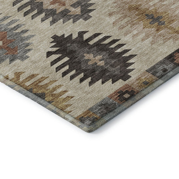 HomeRoots 5' X 8' Beige Copper Gold Southwestern Area Rug - Stylish, Washable, UV-Protected & Kid-Friendly! 677599