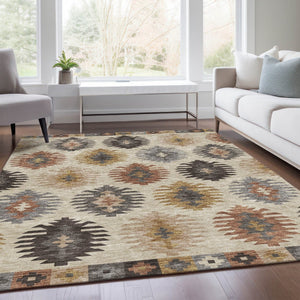 HomeRoots 5' X 8' Beige Copper Gold Southwestern Area Rug - Stylish, Washable, UV-Protected & Kid-Friendly! 677599