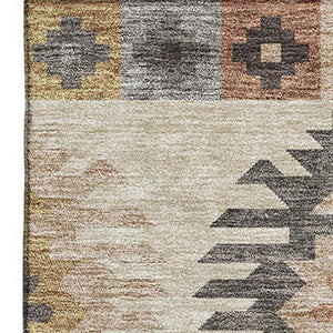 HomeRoots 5' X 8' Beige Copper Gold Southwestern Area Rug - Stylish, Washable, UV-Protected & Kid-Friendly! 677599