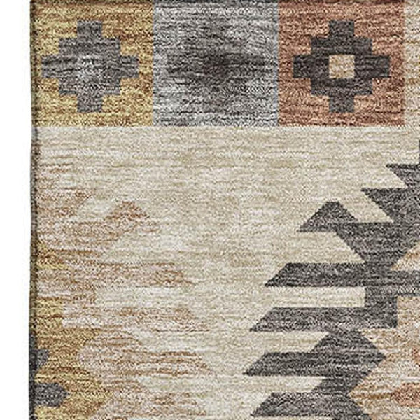 HomeRoots 5' X 8' Beige Copper Gold Southwestern Area Rug - Stylish, Washable, UV-Protected & Kid-Friendly! 677599