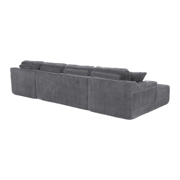 English Elm U-shaped Corduroy Cloud Sectional Sofa with Pocket Springs and Modular Living Room Seating Dark Gray W3366S00002