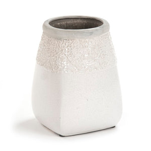 Zentique Distressed Crackle White Vase with Aged Glaze — Timeless Ceramic Accent for Fresh or Dried Blooms W10 x H13.5 x D10 6775L A369A