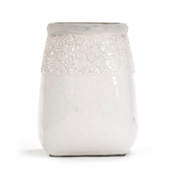 Zentique Distressed Crackle White Vase with Aged Glaze — Timeless Ceramic Accent for Fresh or Dried Blooms W10 x H13.5 x D10 6775L A369A
