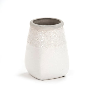 Zentique Distressed Crackle White Vase with Aged Glaze — Timeless Ceramic Accent for Fresh or Dried Blooms W8 x H11 x D8 6775M A369A