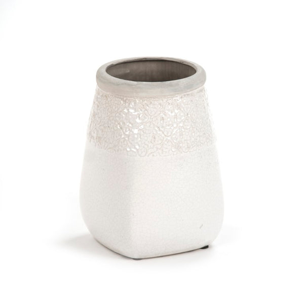 Zentique Distressed Crackle White Vase with Aged Glaze — Timeless Ceramic Accent for Fresh or Dried Blooms W8 x H11 x D8 6775M A369A