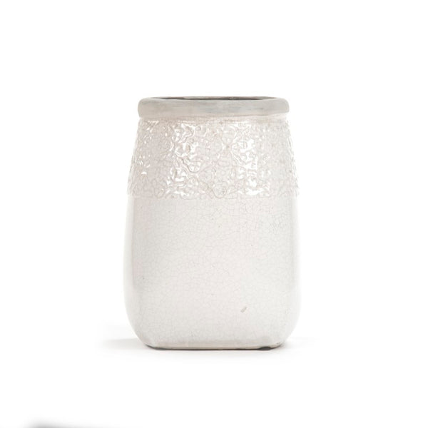 Zentique Distressed Crackle White Vase with Aged Glaze — Timeless Ceramic Accent for Fresh or Dried Blooms W8 x H11 x D8 6775M A369A