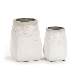 Zentique Distressed Crackle White Vase with Aged Glaze — Timeless Ceramic Accent for Fresh or Dried Blooms W10 x H13.5 x D10 6775L A369A