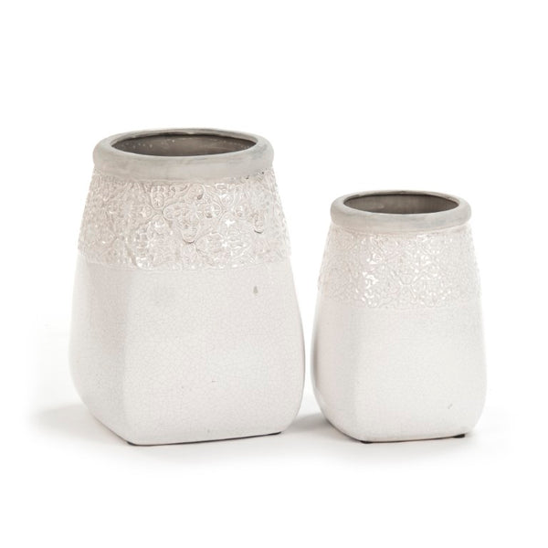 Zentique Distressed Crackle White Vase with Aged Glaze — Timeless Ceramic Accent for Fresh or Dried Blooms W10 x H13.5 x D10 6775L A369A