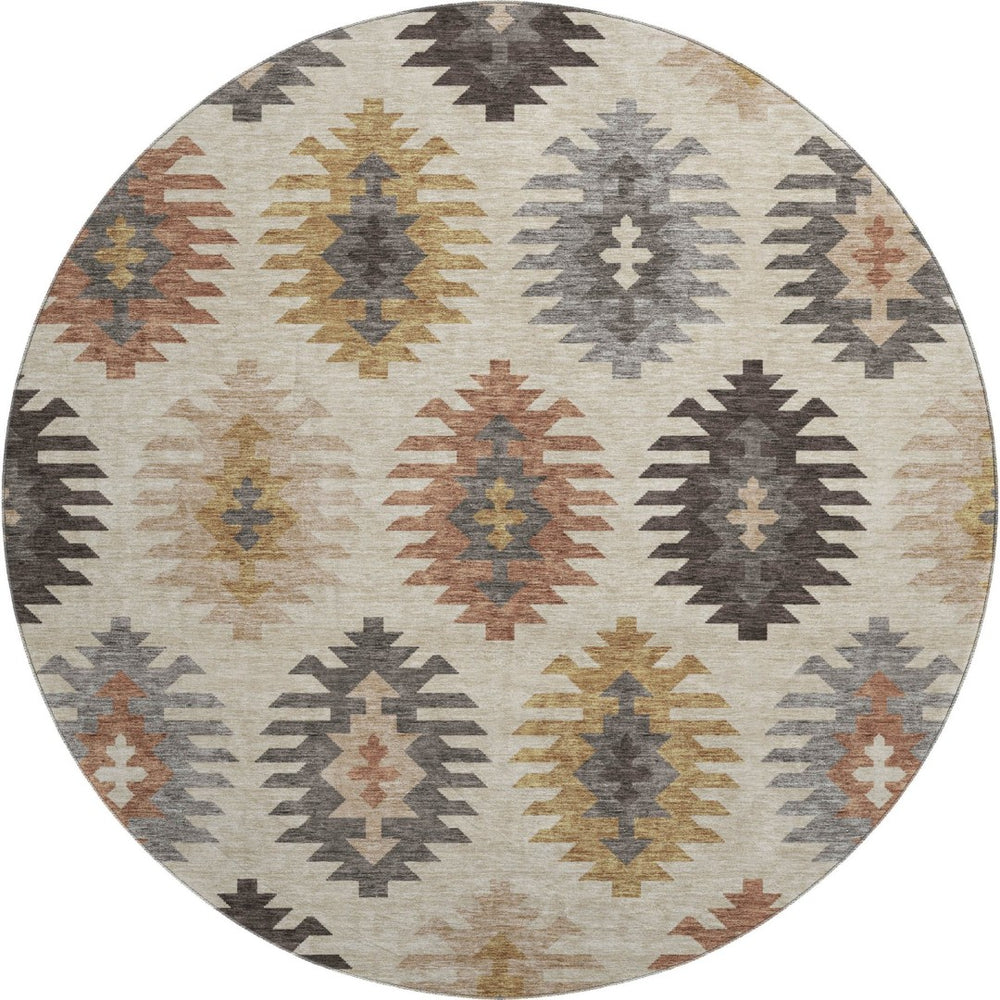 HomeRoots 8' Beige Copper and Gold Southwestern Washable Round Rug - Durable, Stylish, and UV Protected! 677600