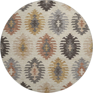HomeRoots 8' Beige Copper and Gold Southwestern Washable Round Rug - Durable, Stylish, and UV Protected! 677600