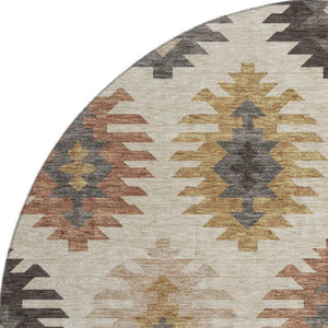 HomeRoots 8' Beige Copper and Gold Southwestern Washable Round Rug - Durable, Stylish, and UV Protected! 677600