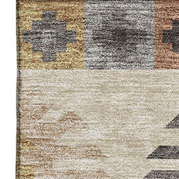 HomeRoots 8' X 10' Southwestern Beige Copper Gold Area Rug - Washable, UV Protected, Durable for High-Traffic Homes 677601