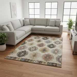 HomeRoots 9' X 12' Beige Copper and Gold Southwestern Area Rug - Washable, UV Protected, Perfect for Families 677602