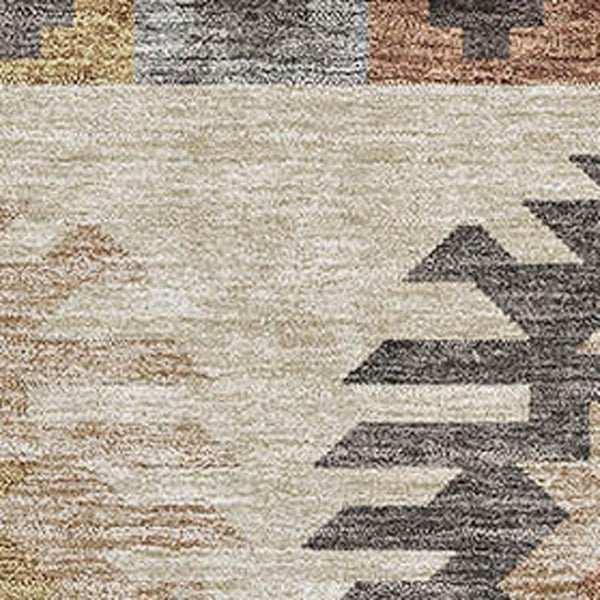 HomeRoots 10' X 14' Southwestern Area Rug - Beige, Copper & Gold, Washable, UV Protected, Perfect for Living Spaces 677603