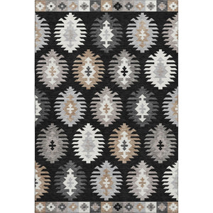 HomeRoots 5' X 8' Black Ivory Gray Southwestern Area Rug - Washable, UV Protected, Durable for Busy Homes 677605