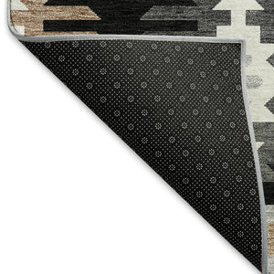 HomeRoots 5' X 8' Black Ivory Gray Southwestern Area Rug - Washable, UV Protected, Durable for Busy Homes 677605