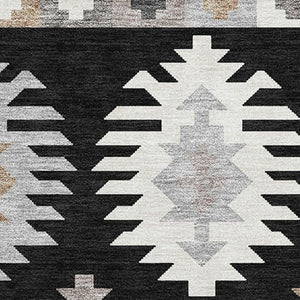 HomeRoots 5' X 8' Black Ivory Gray Southwestern Area Rug - Washable, UV Protected, Durable for Busy Homes 677605