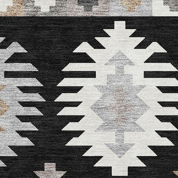 HomeRoots 5' X 8' Black Ivory Gray Southwestern Area Rug - Washable, UV Protected, Durable for Busy Homes 677605