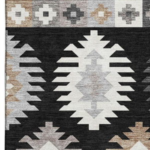 HomeRoots 5' X 8' Black Ivory Gray Southwestern Area Rug - Washable, UV Protected, Durable for Busy Homes 677605