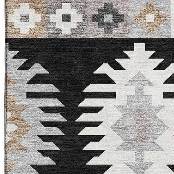 HomeRoots 8' X 10' Stylish Black, Ivory & Gray Southwestern Washable Area Rug with UV Protection & Durability 677607