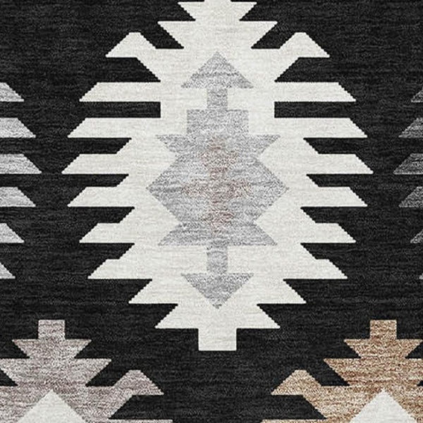 HomeRoots 9' X 12' Black Ivory and Gray Southwestern Area Rug - Washable, Stain-Resistant, UV Protected! 677608
