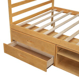 English Elm Full Size Wood Platform Bed With Removable Storage Shelves, Built-In Two Storage Drawers For Added Convenience, Natural