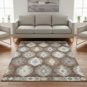 HomeRoots 5' X 8' Brown Taupe & Ivory Southwestern Washable Area Rug - Durable, UV-Protected & Stylish Design 677611