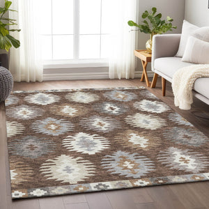 HomeRoots 5' X 8' Brown Taupe & Ivory Southwestern Washable Area Rug - Durable, UV-Protected & Stylish Design 677611