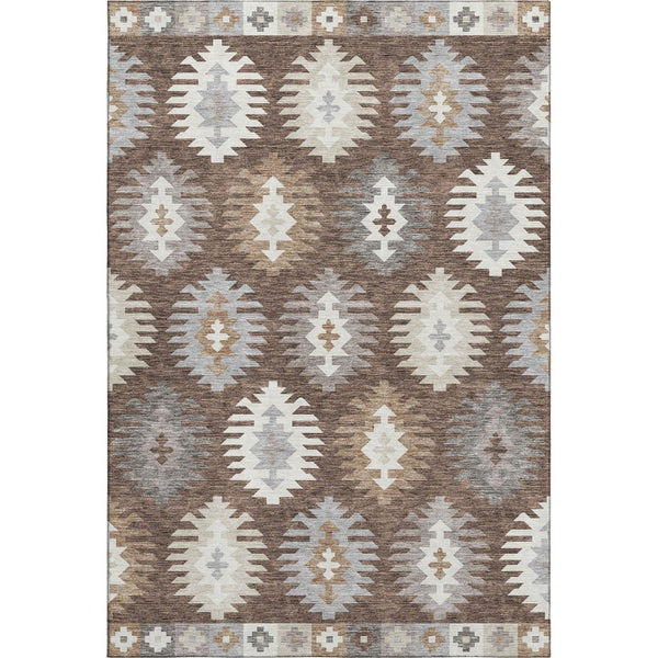 HomeRoots 5' X 8' Brown Taupe & Ivory Southwestern Washable Area Rug - Durable, UV-Protected & Stylish Design 677611