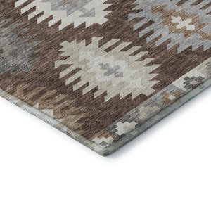 HomeRoots 5' X 8' Brown Taupe & Ivory Southwestern Washable Area Rug - Durable, UV-Protected & Stylish Design 677611