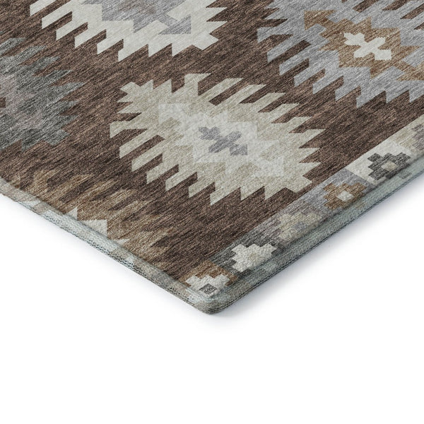 HomeRoots 5' X 8' Brown Taupe & Ivory Southwestern Washable Area Rug - Durable, UV-Protected & Stylish Design 677611