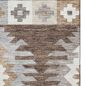 HomeRoots 5' X 8' Brown Taupe & Ivory Southwestern Washable Area Rug - Durable, UV-Protected & Stylish Design 677611