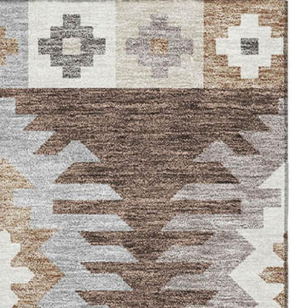 HomeRoots 5' X 8' Brown Taupe & Ivory Southwestern Washable Area Rug - Durable, UV-Protected & Stylish Design 677611