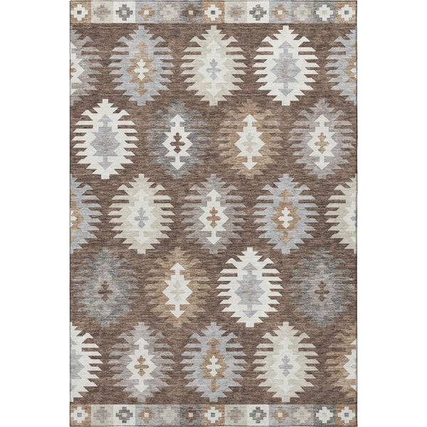 HomeRoots 5' X 8' Brown Taupe & Ivory Southwestern Washable Area Rug - Durable, UV-Protected & Stylish Design 677611