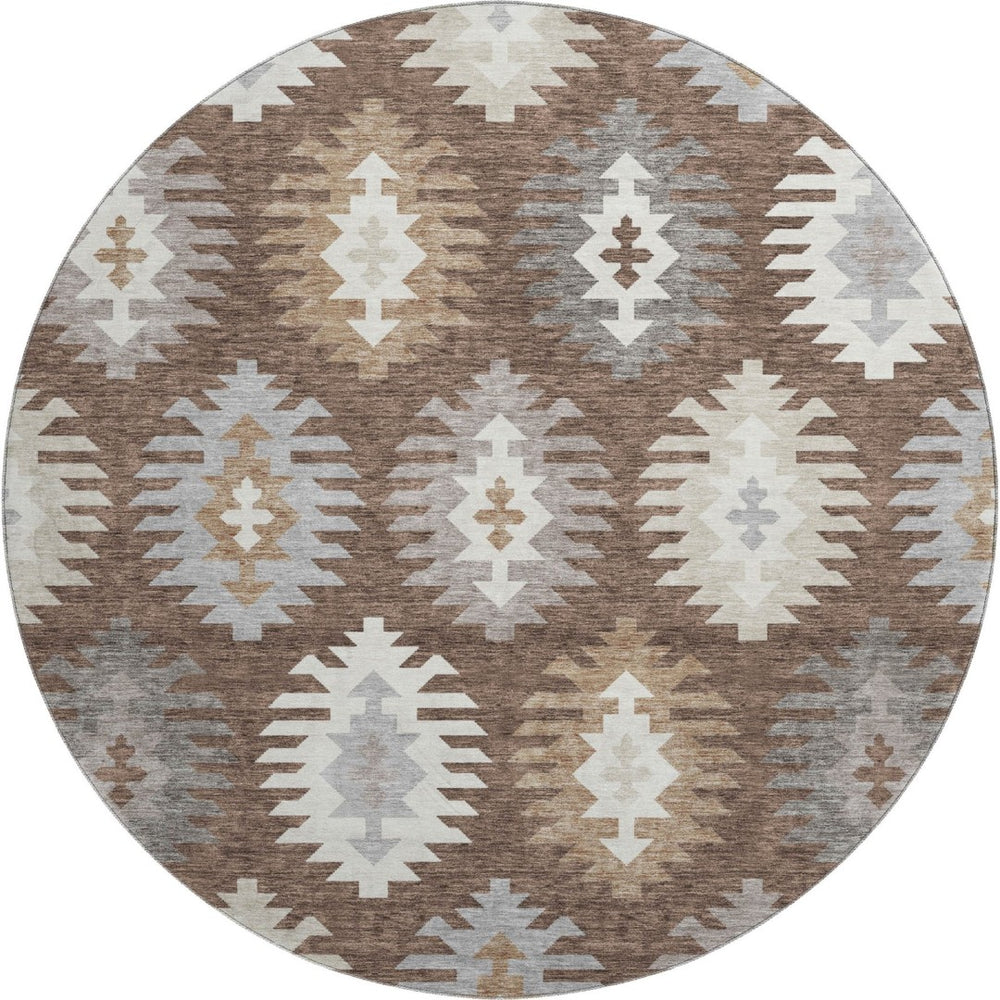 HomeRoots 8' Earthy Southwestern Washable Round Rug with UV Protection – Perfect for Homes with Kids & Pets! 677612
