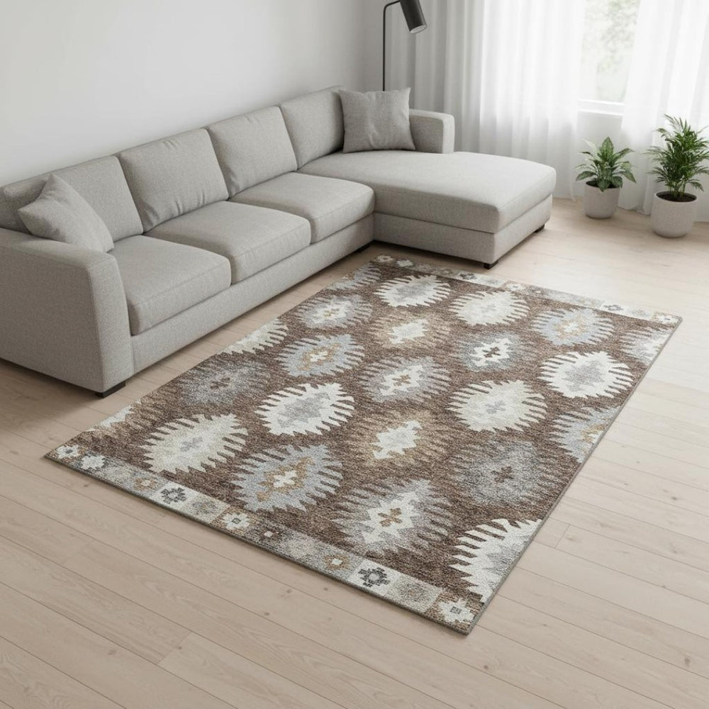 HomeRoots 9' X 12' Southwestern Area Rug - Durable, Washable, UV-Protected, Stain-Resistant for High-Traffic Homes 677614