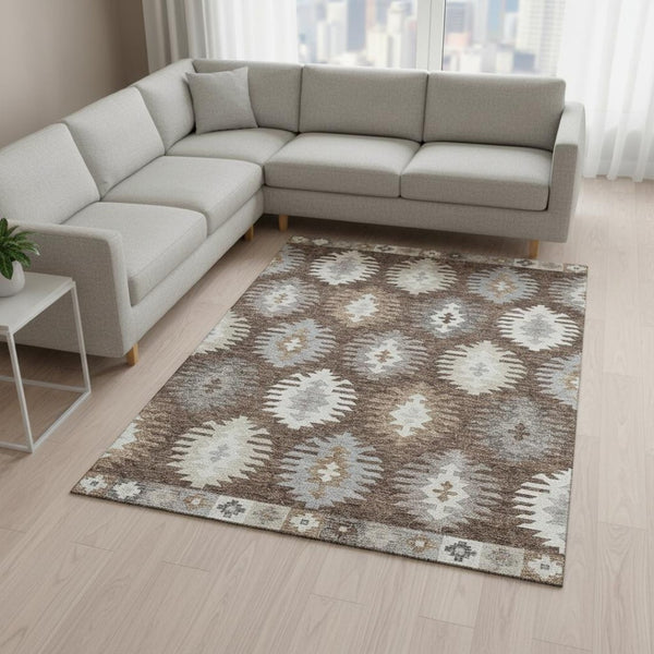 HomeRoots 10' X 14' Stylish Southwestern Washable Area Rug - Durable, UV-Protected & Easy-Care for Homes 677615