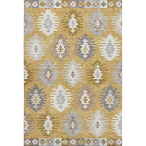 HomeRoots 5' X 8' Southwestern Washable Area Rug in Gold, Gray & Silver – Durable, UV-Protected & Stylish 677617