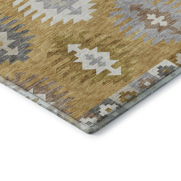 HomeRoots 5' X 8' Southwestern Washable Area Rug in Gold, Gray & Silver – Durable, UV-Protected & Stylish 677617