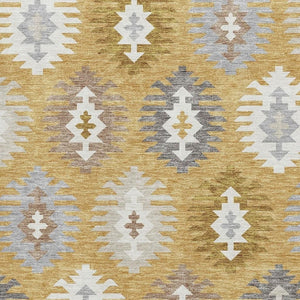 HomeRoots 5' X 8' Southwestern Washable Area Rug in Gold, Gray & Silver – Durable, UV-Protected & Stylish 677617