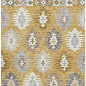 HomeRoots 5' X 8' Southwestern Washable Area Rug in Gold, Gray & Silver – Durable, UV-Protected & Stylish 677617