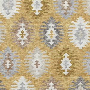 HomeRoots 8' X 10' Southwestern Washable Area Rug - Stylish Gold, Gray & Silver with UV Protection for Durability 677619
