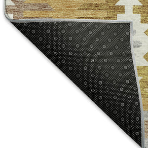 HomeRoots 9' X 12' Southwestern Washable Area Rug in Gold, Gray, and Silver - UV Protected, Durable Design 677620