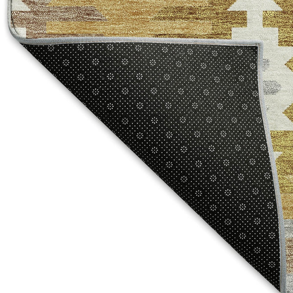 HomeRoots 9' X 12' Southwestern Washable Area Rug in Gold, Gray, and Silver - UV Protected, Durable Design 677620