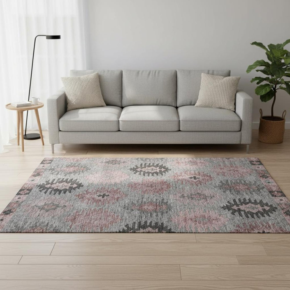 HomeRoots 5' X 8' Gray Mauve Silver Southwestern Area Rug - Soft, Durable, Washable & UV Protected for Homes 677623